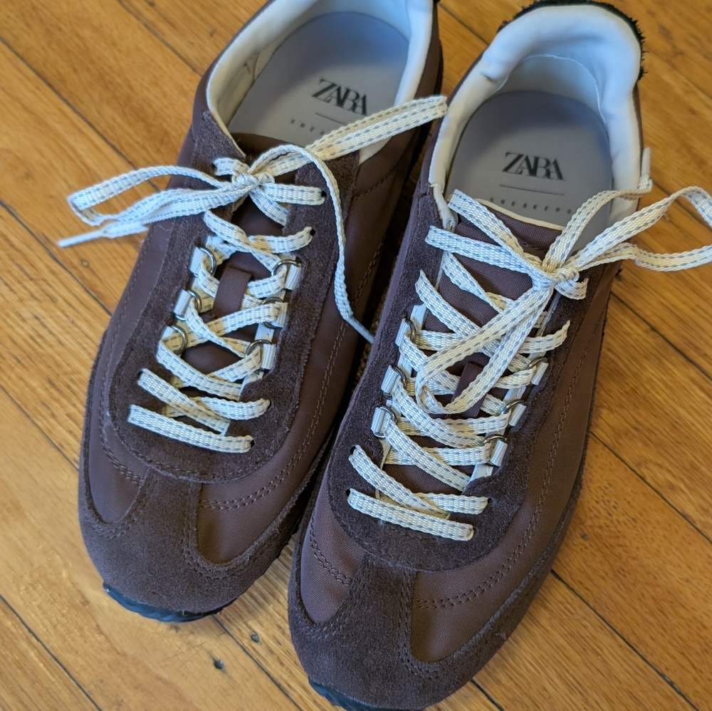 Zara Brown Sneakers Retro-Inspired Suede